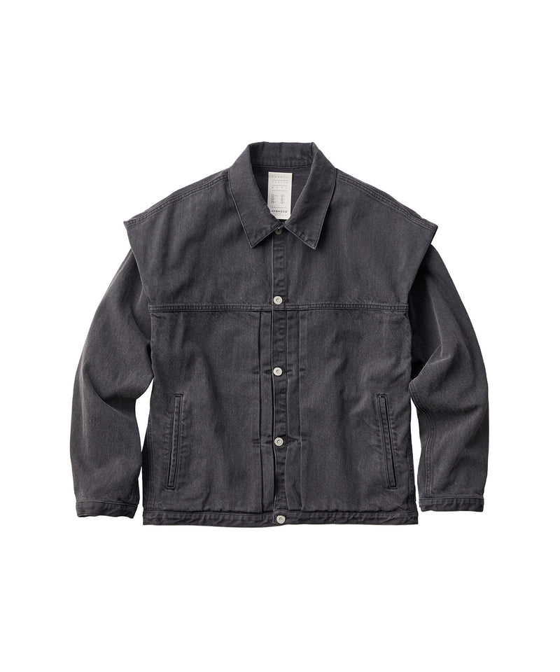 POWER SHOULDER DENIM JACKET BLACK
