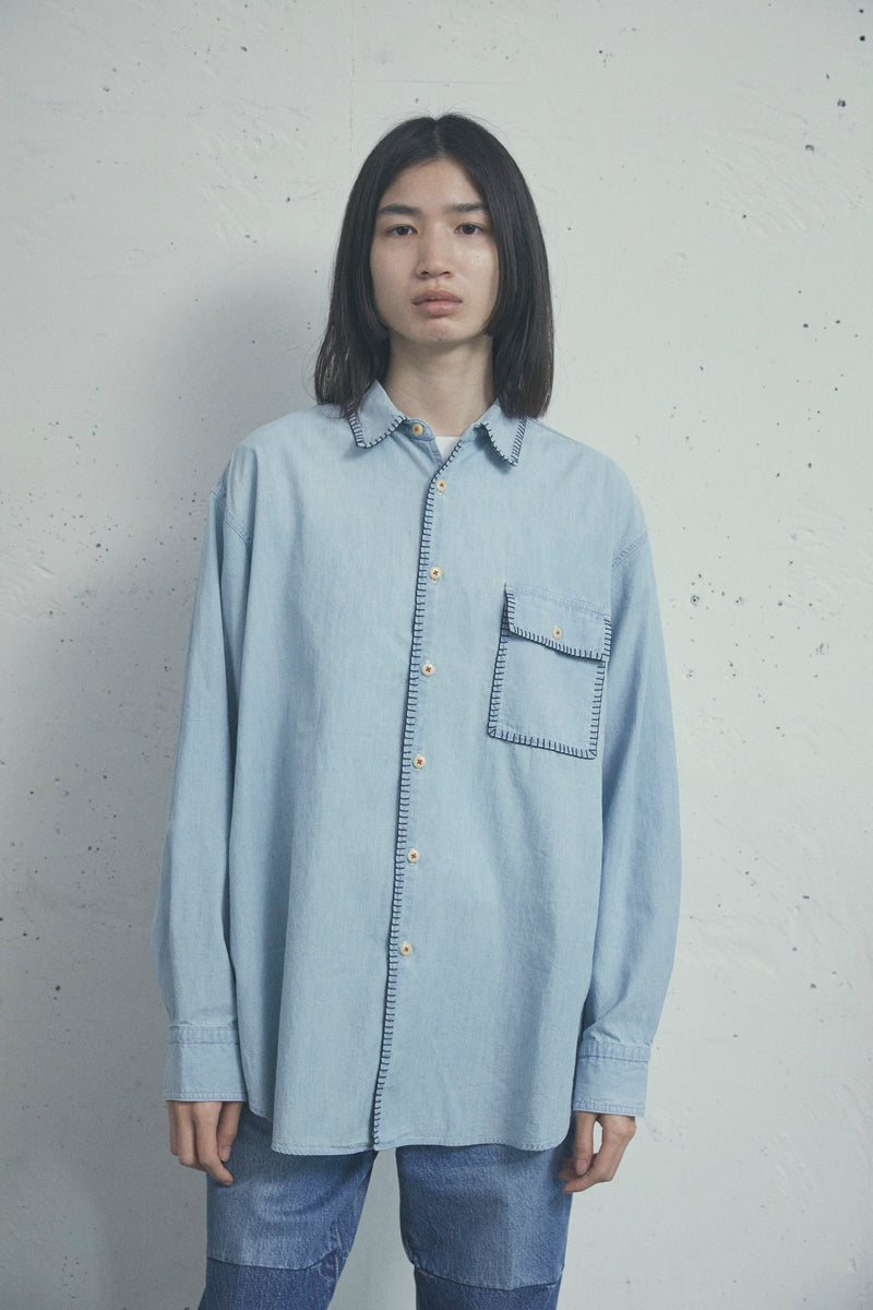 FRAMED BLANKET STITCH CHAMBRAY SHIRT LIGHT INDIGO