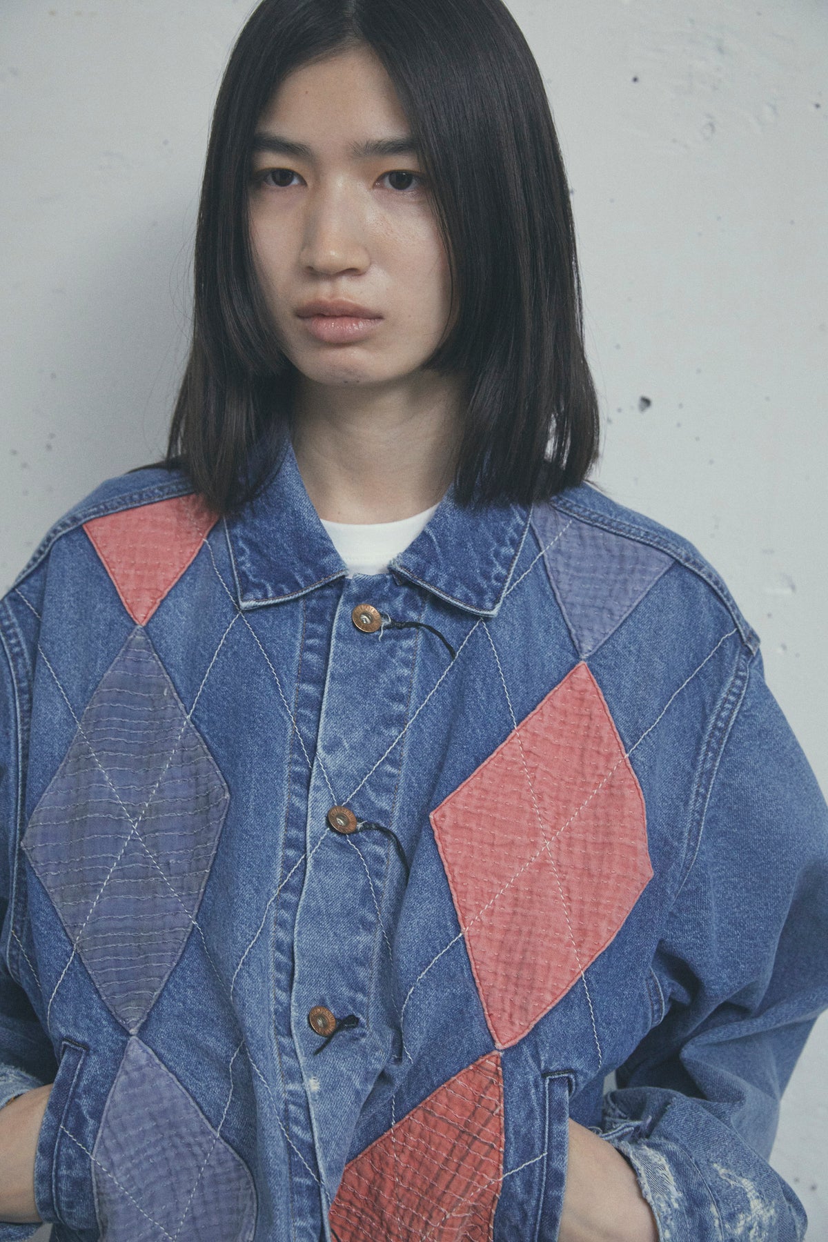 ARGYLE SASHIKO DENIM JACKET FADED INDIGO
