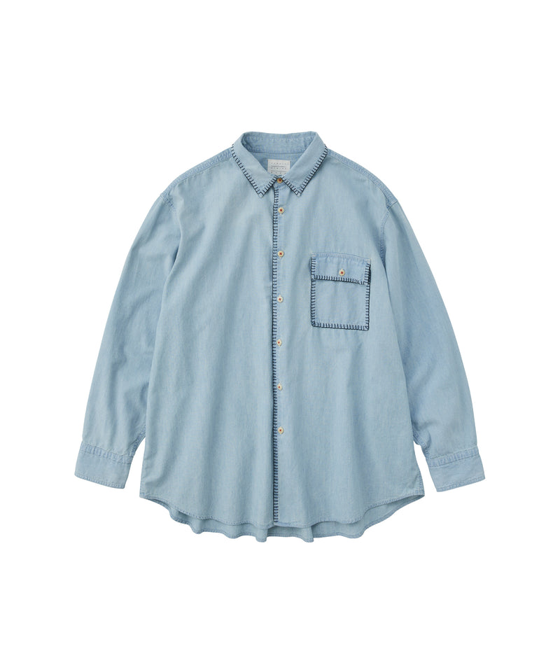 FRAMED BLANKET STITCH CHAMBRAY SHIRT LIGHT INDIGO