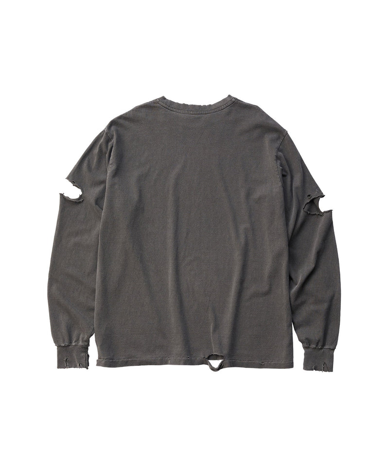17/-ROUND SHAPE DYED DAMAGE L/S TEE