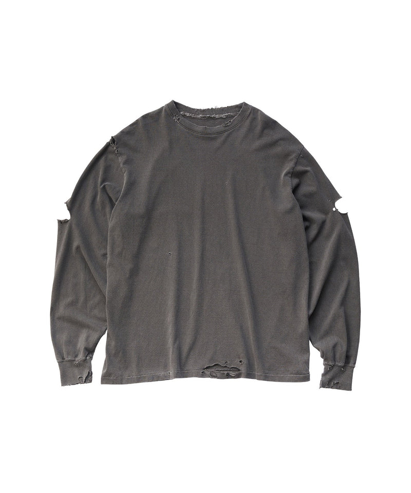 17/-ROUND SHAPE DYED DAMAGE L/S TEE