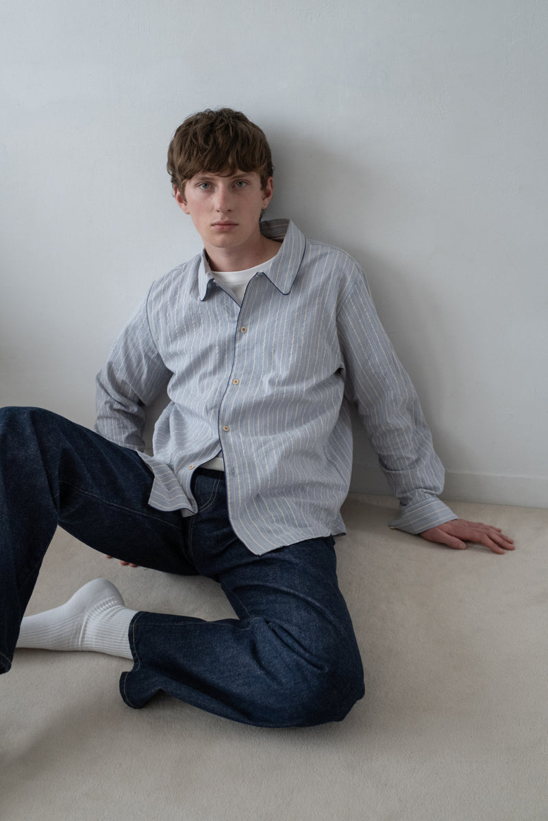 - Store Exclusive - QUIET STRIPE PIPING SHIRT LIGHT BLUE