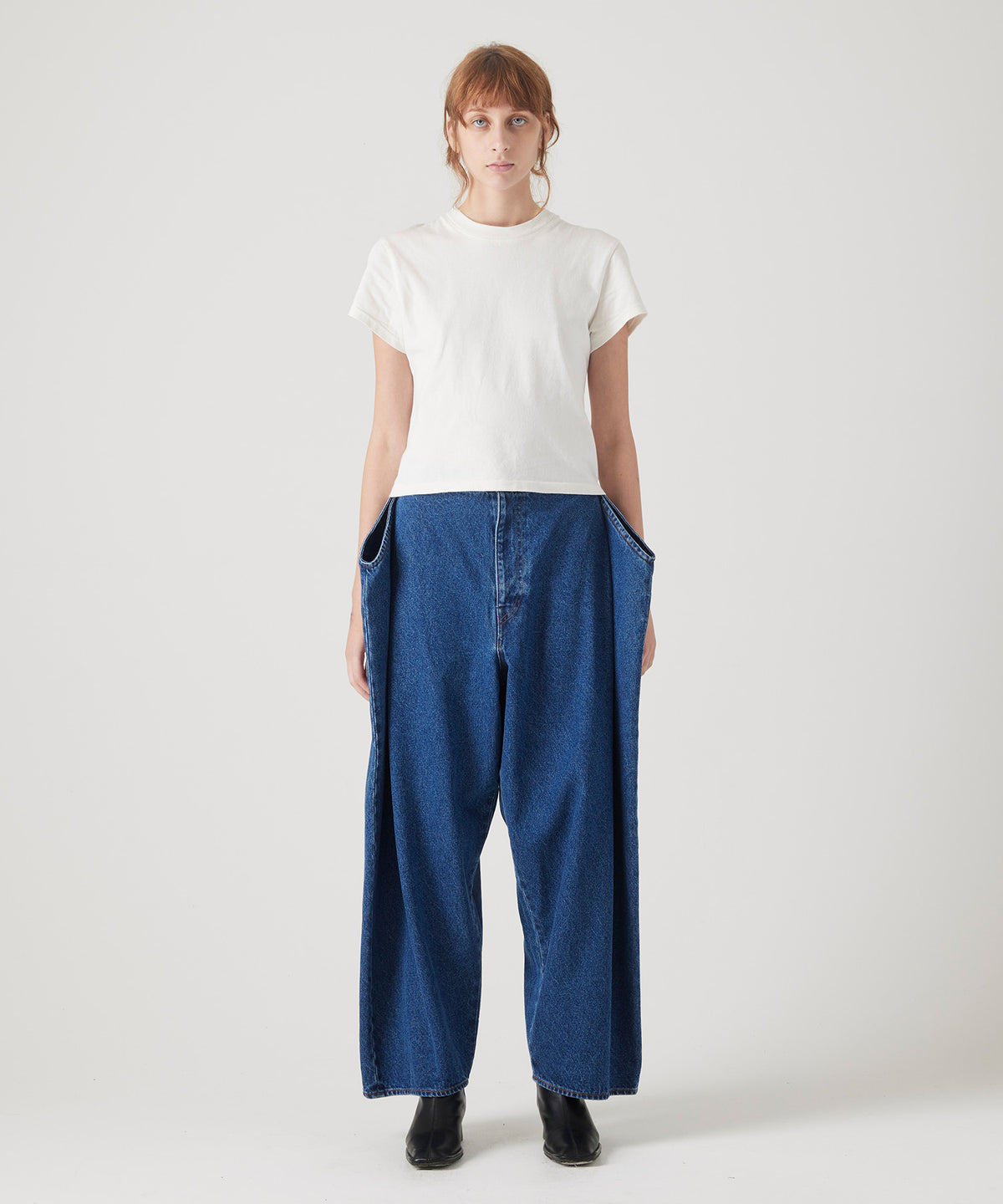 PAPER FOLDING TAPERED DENIM PANTS FADED INDIGO