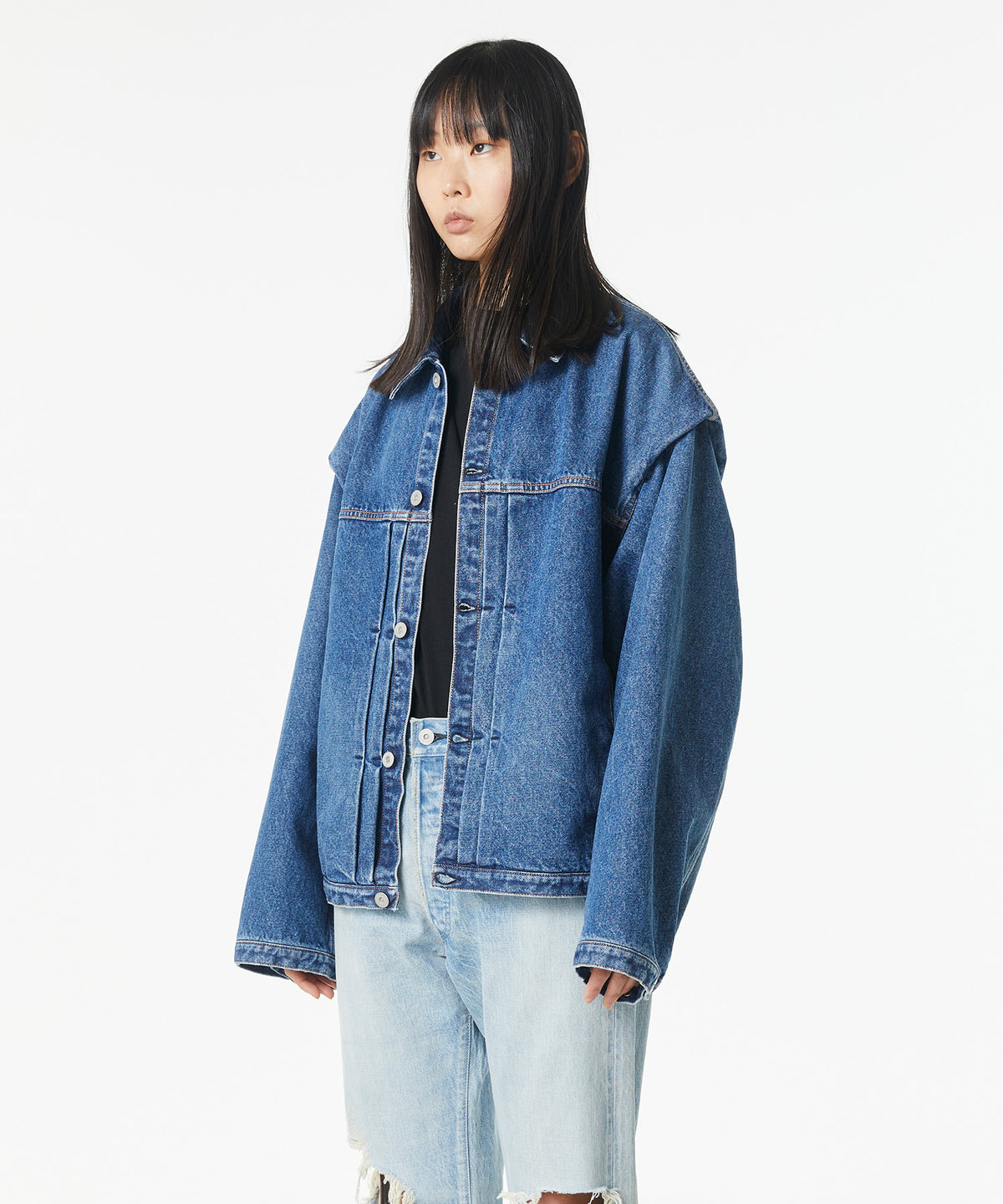 POWER SHOULDER DENIM JACKET INDIGO